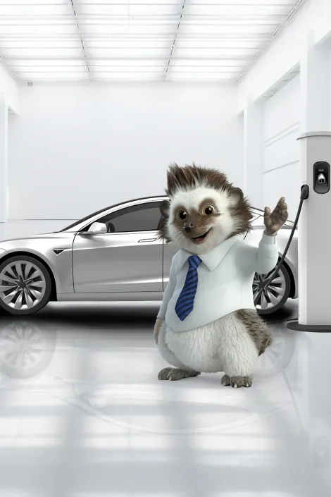 Rizo delante de un coche